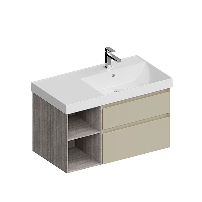 CUB.90Rh\LIM | Тумба CUBO правая подвесная с ящиками 90, лимо матовая-древесная