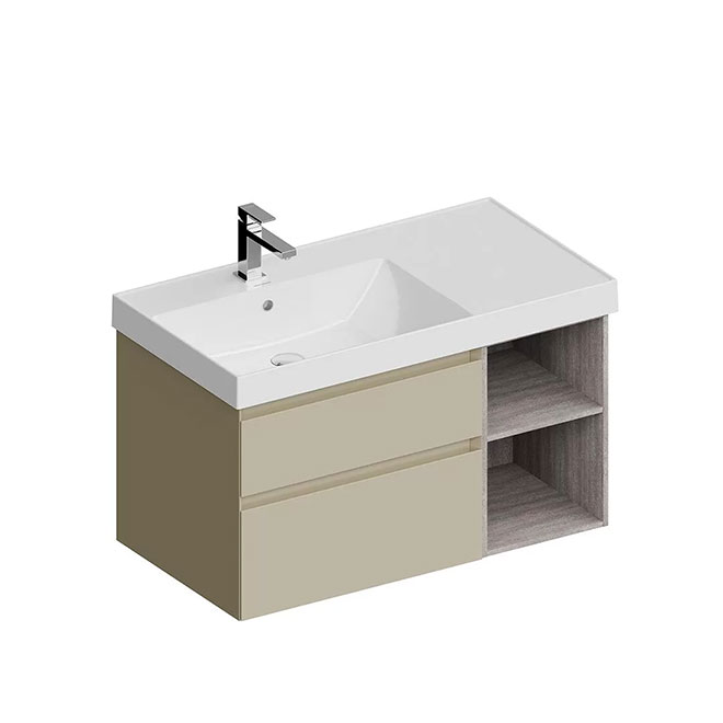 CUB.90.2Lh\LIM.N | Тумба CUBO левая подвесная с ящиками 90, лимо матовая-структ.орех