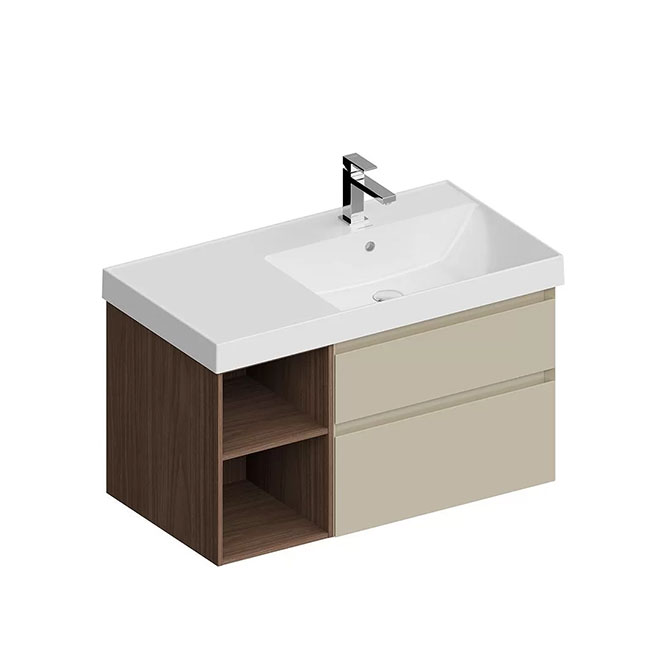 CUB.90.2Rh\LIM.N | Тумба CUBO правая подвесная с ящиками 90, лимо матовая-структ.орех