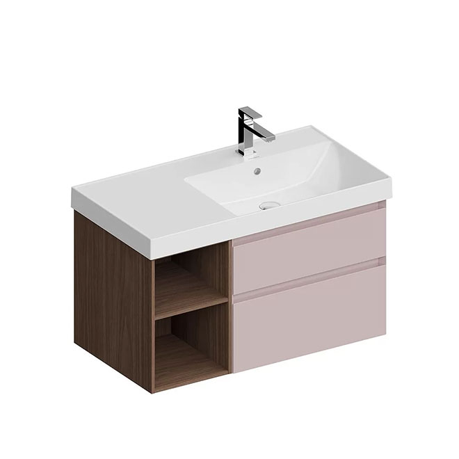 CUB.90.2Rh\MAL.N | Тумба CUBO правая подвесная с ящиками 90, мальва матовая-структ.орех