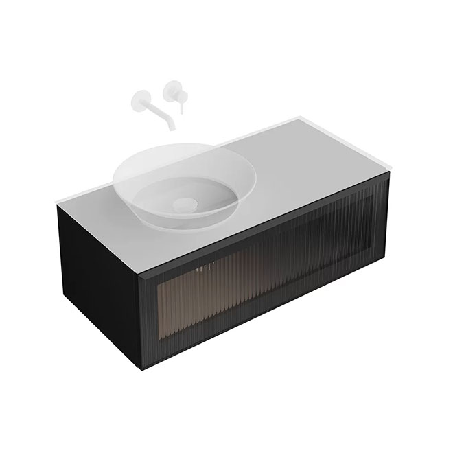 IC.100.1\BLK | Тумба ICONICO подвесная 100 с рифленым стеклом, 1 ящик, черная