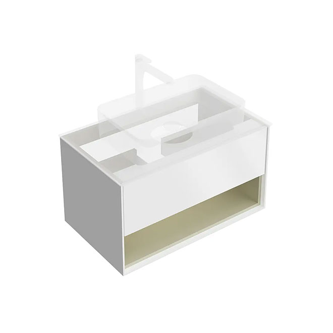 KMPMCb80MSg1 | Тумба PLAZA Modern подвесная 80, push, 1 ящик, подсветка, белая матовая+шалфей